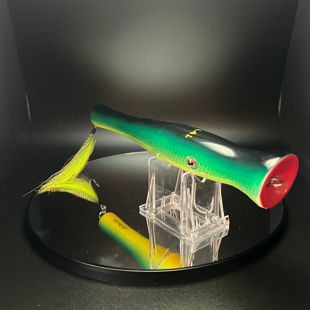 metal lip, stainless steel, bass, pike, musky, striper, fishing, wood, lure, custom, bait, pickerel, snook, vmc, spro, swivel, split ring, crappie, freshwater, saltwater, adventure, cedar, reclaimed, creek chub, finesse, fish, redfish, drum, multi species, angler, fisherman, siren, popper, black, red, chartreuse, eye, Tuna, Mahi, yellow,