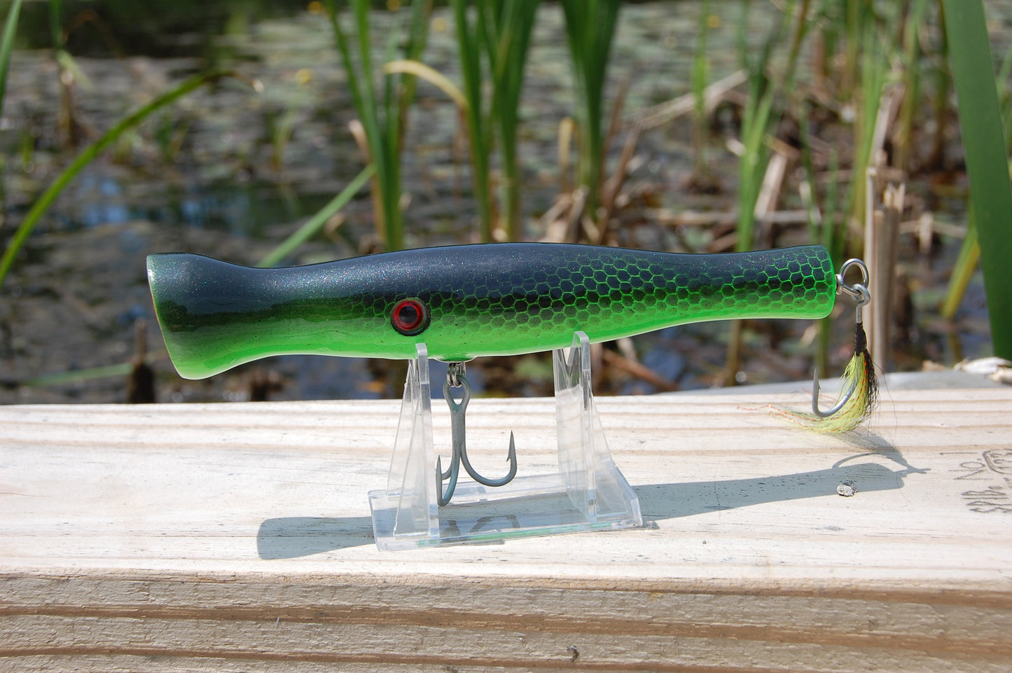 bass, largemouth, smallmouth, bass, pike, musky, freshwater, saltwater, metal lip, custom made, wood, cedar, popper, tuna, 6.5 inches, mahi, snook
