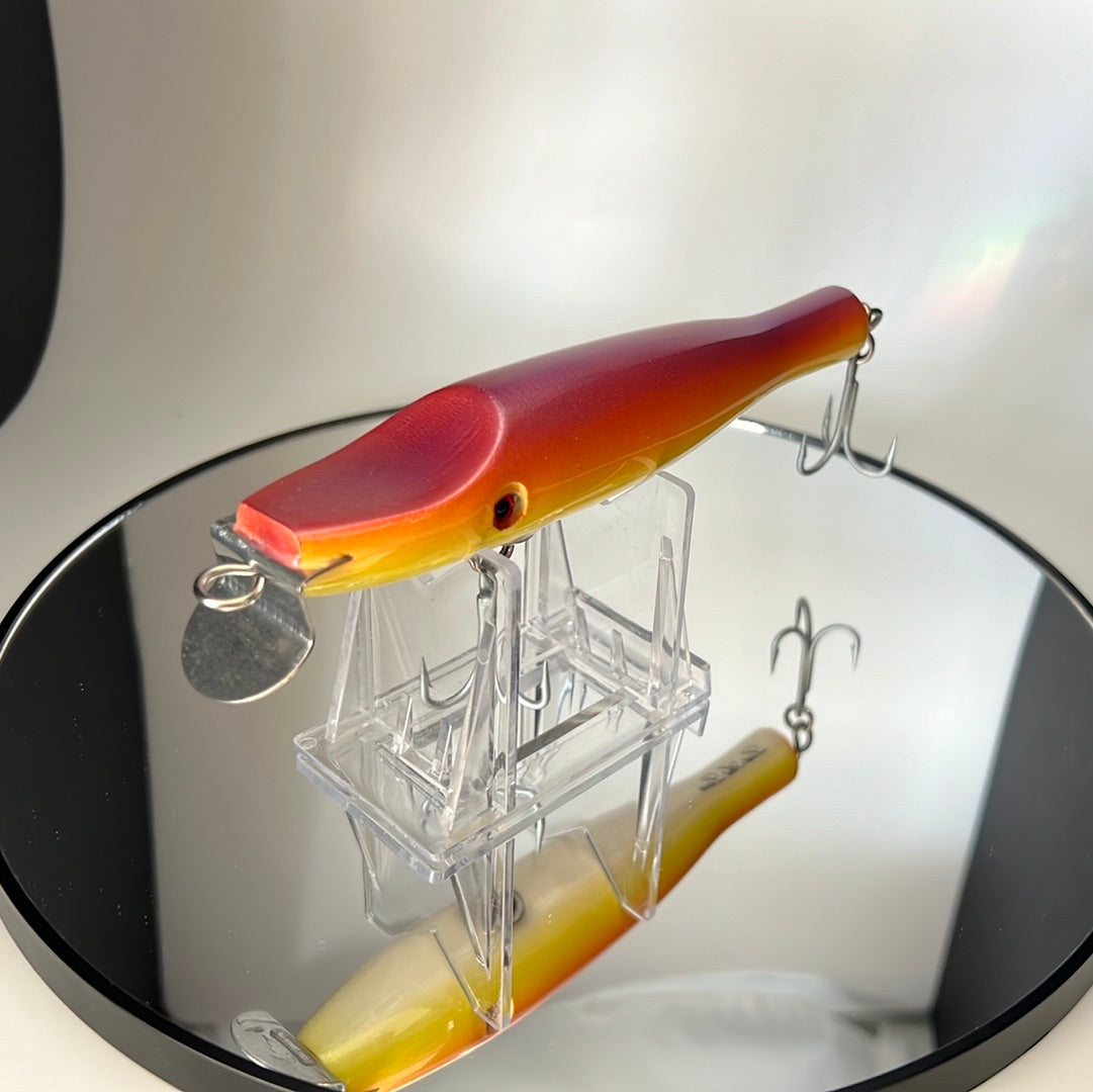 metal lip, stainless steel, bass, pike, musky, striper, fishing, wood, lure, custom, bait, pickerel, snook, vmc, spro, swivel, split ring, crappie, freshwater, saltwater, adventure, cedar, reclaimed, creek chub, finesse, fish, redfish, drum, multi species, angler, fisherman, orange, yellow, purple, paint, through wired