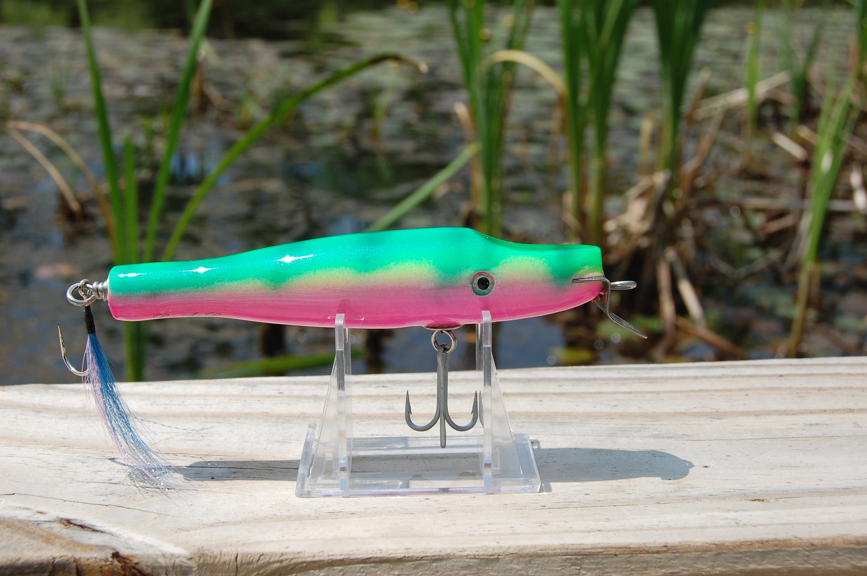 Chartreuse, pink, bass, largemouth, smallmouth, bass, pike, musky, freshwater, saltwater, metal lip, custom made, wood, cedar