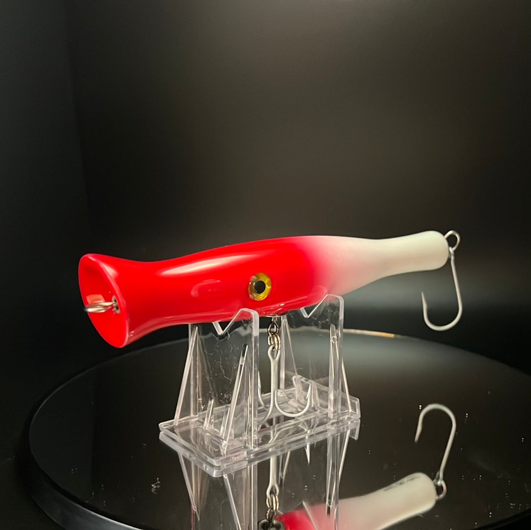 metal lip, stainless steel, bass, pike, musky, striper, fishing, wood, lure, custom, bait, pickerel, snook, vmc, spro, swivel, split ring, crappie, freshwater, saltwater, adventure, cedar, reclaimed, creek chub, finesse, fish, redfish, drum, multi species, angler, fisherman, siren, popper, red, white, eyes