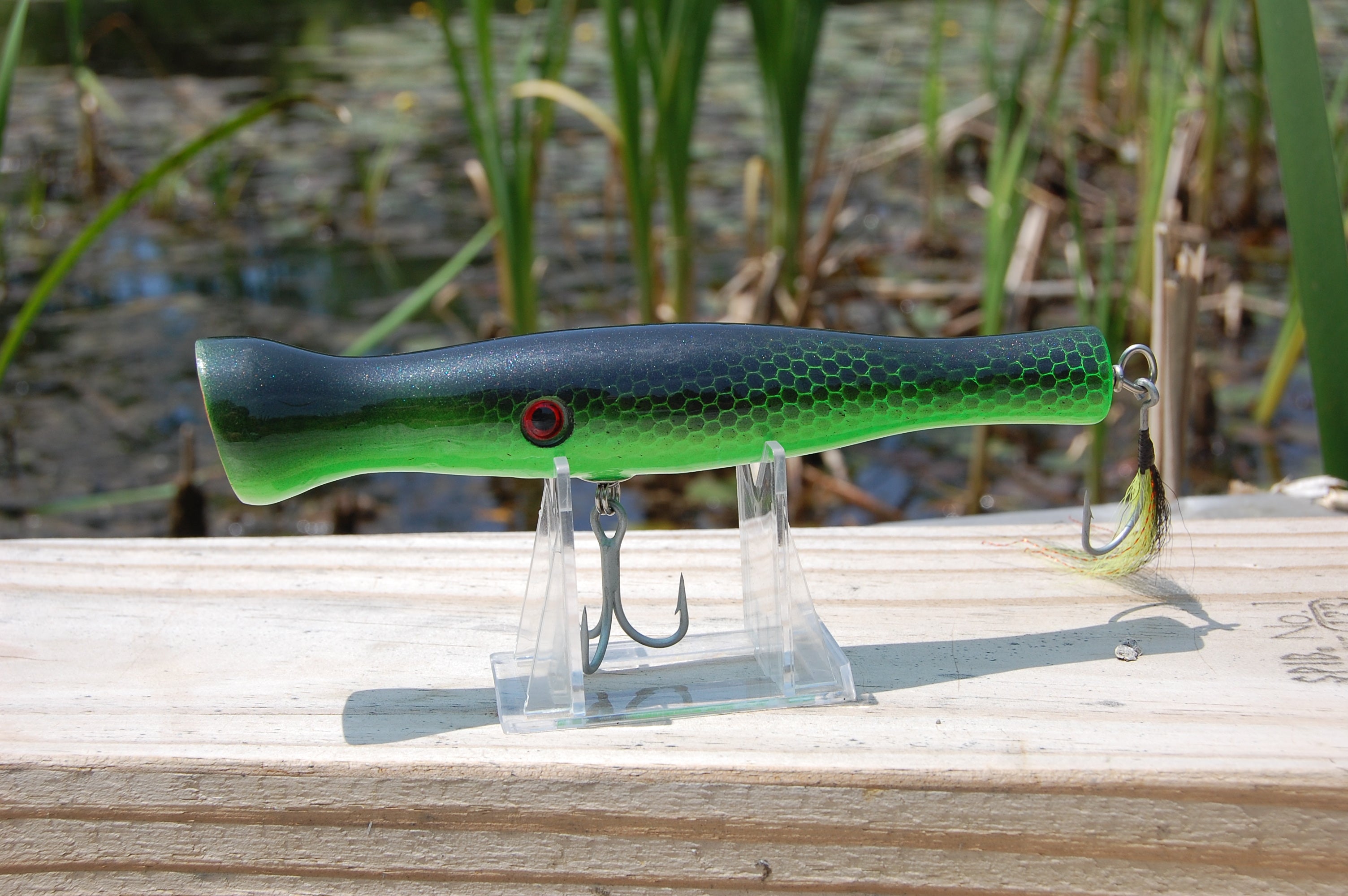 bass, largemouth, smallmouth, bass, pike, musky, freshwater, saltwater, metal lip, custom made, wood, cedar, popper, tuna, 6.5 inches, mahi, snook