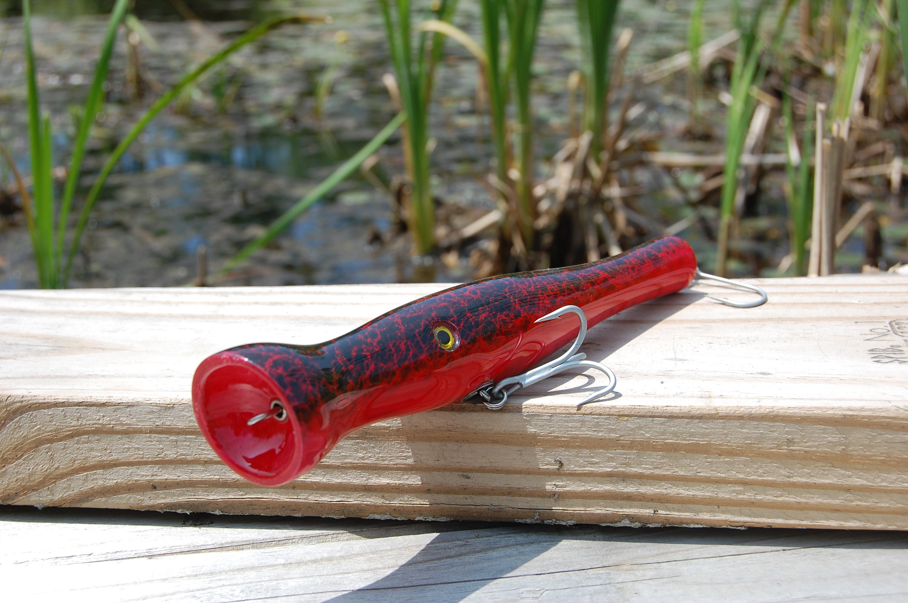 Popper, red, black, surface, plug, lure, VMC, through wire, tuna, striper, largemouth, pike, musky, 