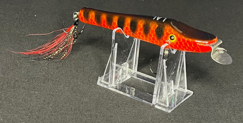 Metal lipped , 4.25" long, painted red, black, metal lip, stainless steel, bass, pike, musky, striper, fishing, wood, lure, custom, bait, pickerel, snook, vmc, spro, swivel, split ring, crappie, freshwater, saltwater, adventure, cedar, reclaimed, creek chub, finesse, fish, redfish, drum, multi species, angler, fisherman,